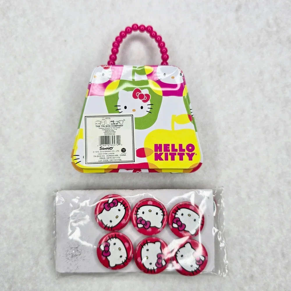 Hello Kitty Mini Purse Tin Box Bead Handle Button Magnets Sanrio 2010 2012